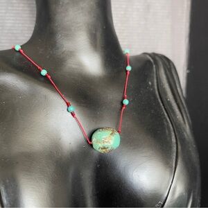 Sterling silver turquoise red thread beaded necklace